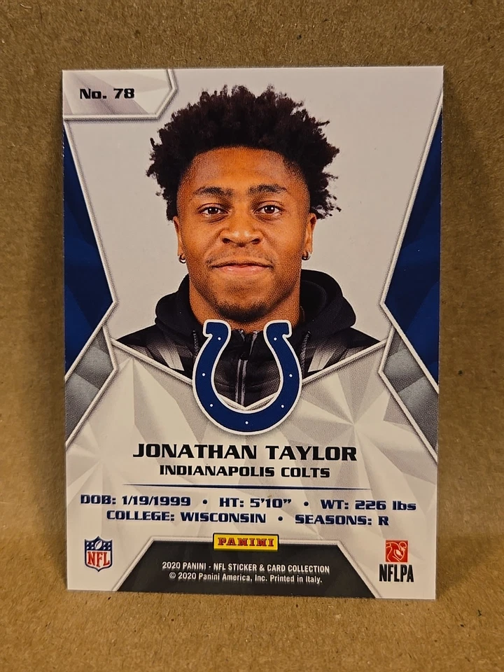 Jonathan Taylor Silver Rookie Running Back Indianapolis Colts 2020 Panini #78 NM - Image 2 of 4