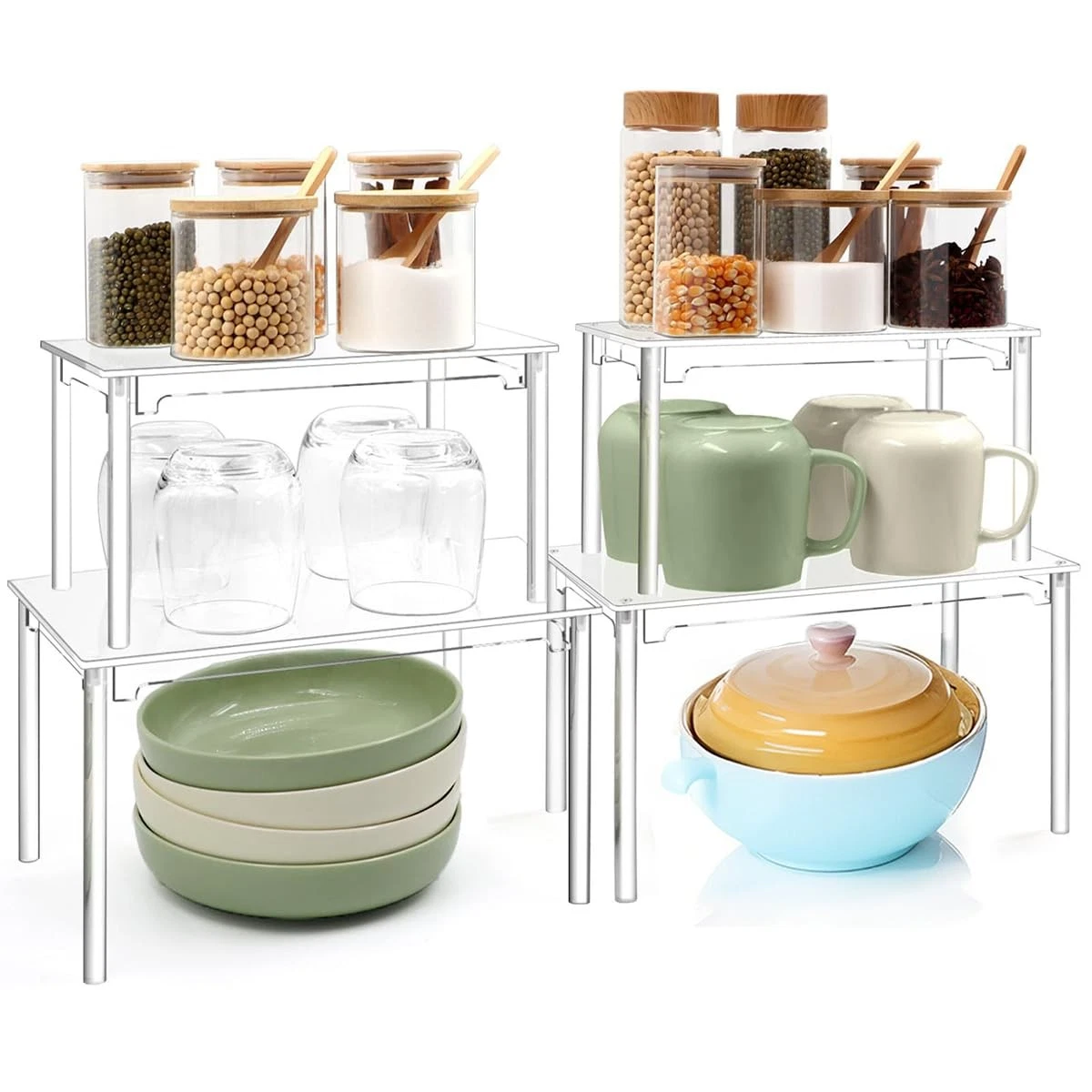 4Pcs Large Acrylic Kitchen Cabinet Organizer Shelf, Clear Spice Rack, Plate a...