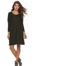 Womens Sweater Dress Medium Black Stretch Scoop Neck 3/4 Sleeves Cloud Chaser Jr