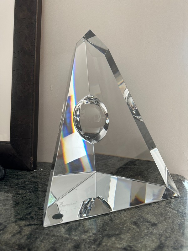 Baccarat Large Geometric Pyramid Obelisk Crystal Sculpture