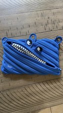 ZIPIT GRILLZ Monster Pencil Case Large Blue Pencil Pouch Teeth Eyes 3-Ring