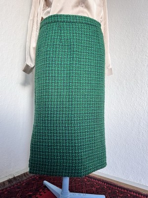 VTG old Celine Paris Boucle 100% Wool Skirt Green Size M Midi Pencil Straigt Fit