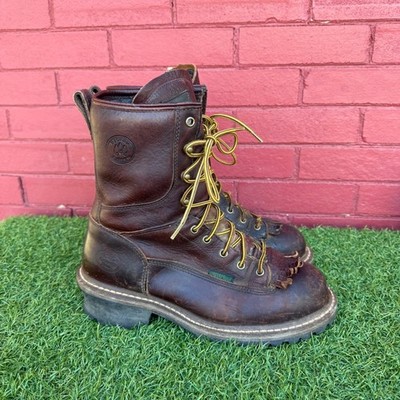 Georgia Boot G7313 Mens Size 8 M Logger Waterproof Steel Toe Work Boots Brown