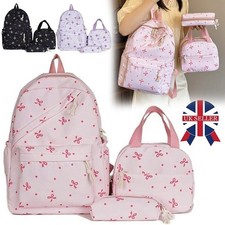 3-in-1 School Backpack Set for Teens Girls Women - Bow Tie Pencil Case Lunch Bag