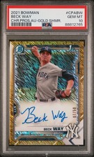 2021 BOWMAN CHROME PROSPECT AUTO GOLD SHIMMER REFRACTOR BECK WAY /50 PSA 10 AUTO