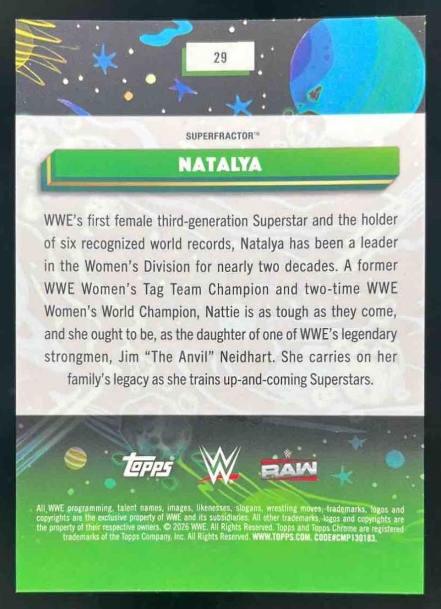 2026 Topps Cosmic Chrome WWE Natalya SuperFractor 1/1 #29 view 2