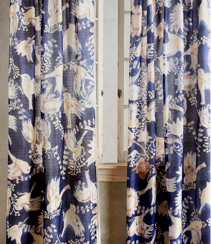 Anthropologie Odelina curtain panels 2 Cornelia O'Donovan 96 x 50" HTF Birds