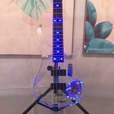 Transparent 4 Strings Blue LED Light Electric Bass Guitar Acrylic Body Active