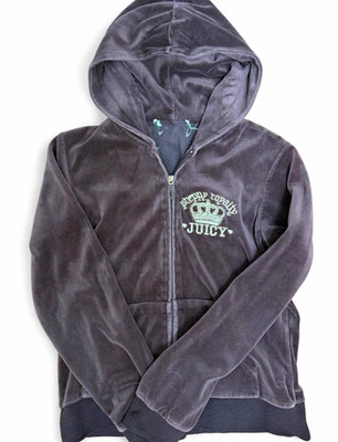 Juicy Couture Velour Brown Full Zip Hooded Hoodie w/ Pockets Logo Embroidered S