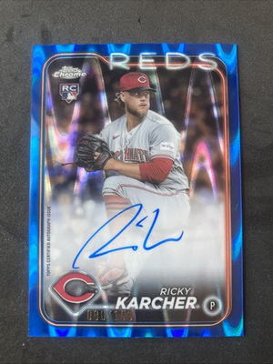 #ad 2024 Topps Chrome Ricky Karcher Chrome Autographs RC Blue Raywave 150 Reds $18.00