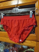 Vintage Kiki NOS Panties Red Sparkle Nylon Panty Bikini Shiny 7 13-17 Lace Top