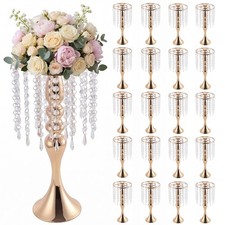 20Pcs Crystal Table Centerpieces Gold Flower Stand Vase Wedding Party Rack Decor
