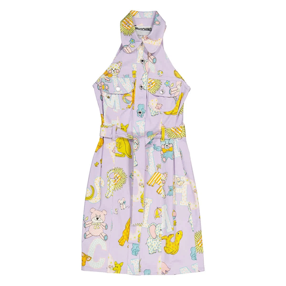 Abito donna Moschino viola stampa circo logo all over