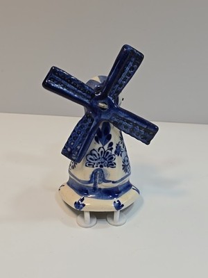 Windmill Ceramic Figurine Movable Blades Delft Blue-Style