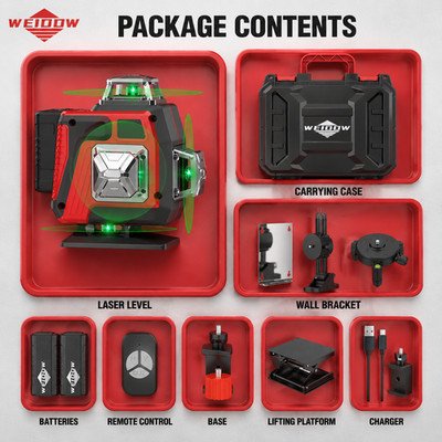 WEIDDW 4D 16-Line Laser Level with Self-Leveling and 2 Batteries