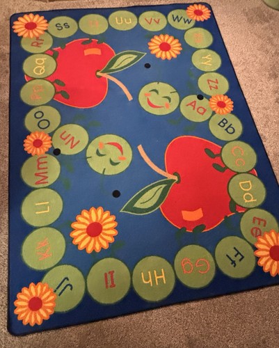 Alphabet Apple Nursery Rug Blue Red Green Yellow Flowers Educational Mat