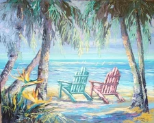 Cyber Monday Sale Bill Tompkins - Hand Painted Beach Sunset on HUGE Canvas.