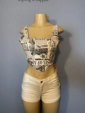 Shein Newspaper Print Tank Top Women's Size Medium NWT White