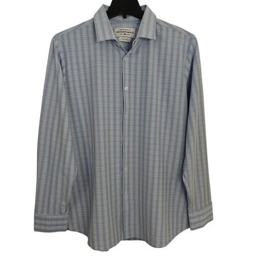 Mizzen+Main Leeward Performance Trim Fit Button Front Shirt Size XL Blue Plaid - Picture 2 of 7