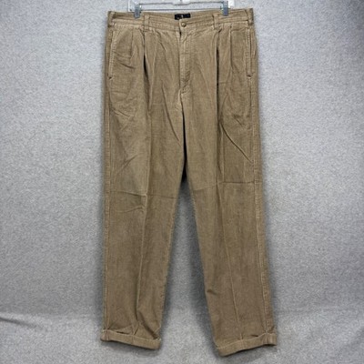Bill Blass Corduroy Pants Men 38x34 Mink Tan Pleated Cuffed Cords Trousers