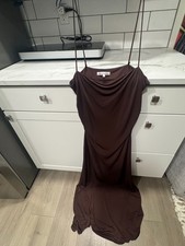 Long Brown Reformation Dress With Side Ruching