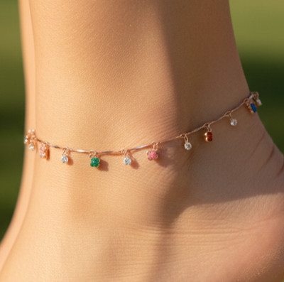 Dainty Star Charm Anklet | Rose Gold Plated Enamel Minimalist Jewelry