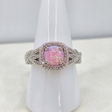 Lab created White Topaz with created Baby Pink Fire Opal Center stone set Size9