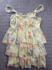 Wild Fable Dress Womens Large Yellow Floral Tiered Ruffle Babydoll Cami V-Neck