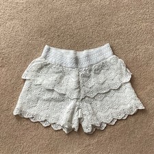 JUSTICE GIRLS 12 WHITE LACEY FABRIC SKORT, STRETCH WAIST, LAYERED OR TIERED