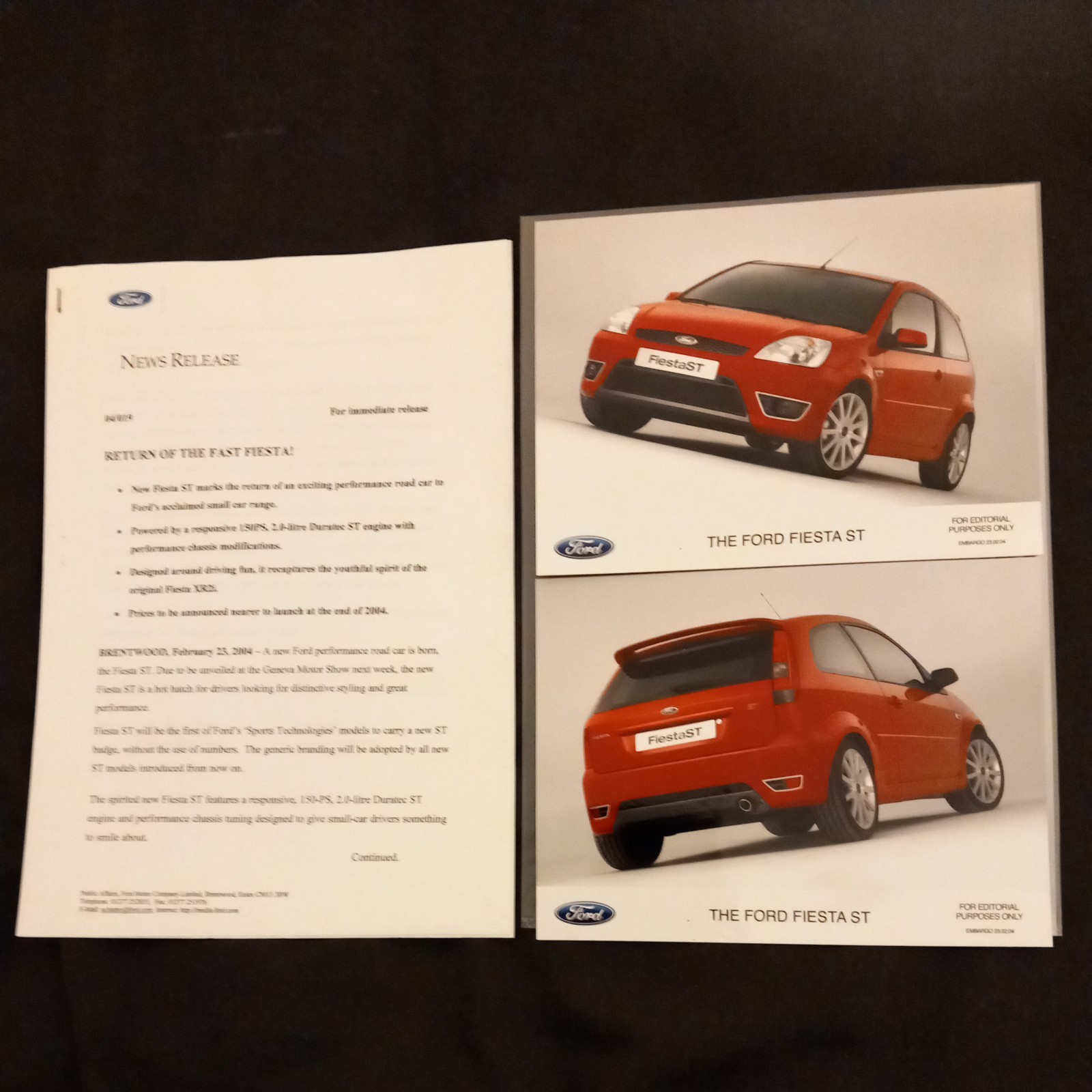 Mk5 Ford Fiesta ST Launch Press Photographs (2) + Press Release