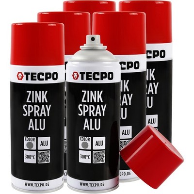 6x TECPO ZINK SPRAY ALU HELL 400 ml bis 300°C GRUNDIERUNG ROSTSCHUTZ ZINKSPRAY