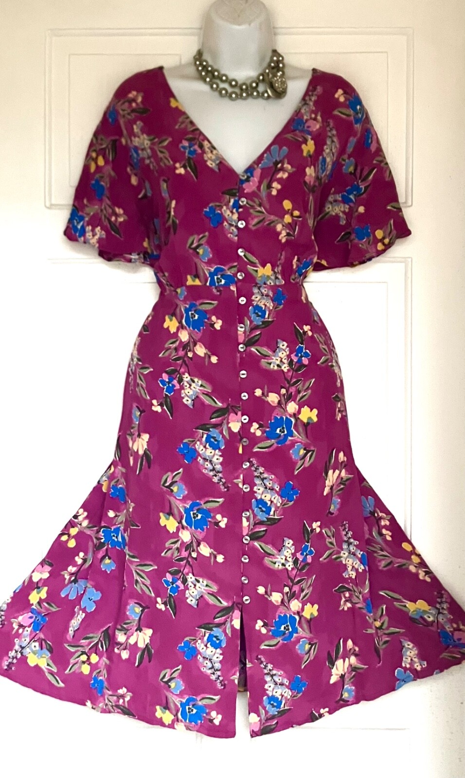MONSOON FLORAL PRINT 40s STYLE OCCASION PARTY DRESS SIZE 22