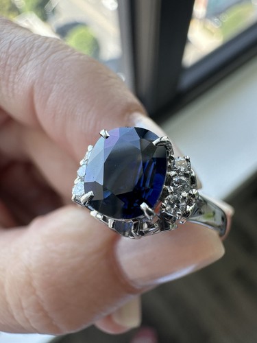 Platinum Diamond & Sapphire Ring 1.62tcw - Picture 2 of 8