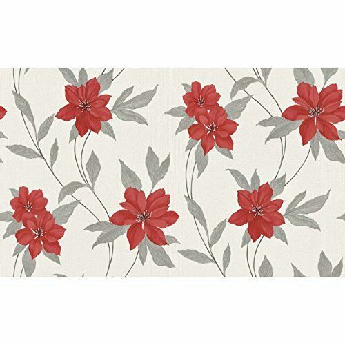 Spring Red Flower Glitter Wallpaper Floral Silver White Textured Vinyl Erismann