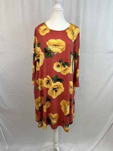 Honey & Lace Floral Long Sleeve Tunic Flowy Dress Womens Size XL Pockets