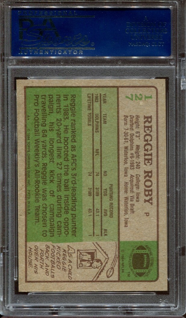 1984 Topps Football Reggie Roby #127 RC Rookie PSA 10 | eBay