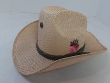 VTG Hecho En Mexico Western Straw Cowboy Hat Green Braided Band Size 7 1/8 57 
