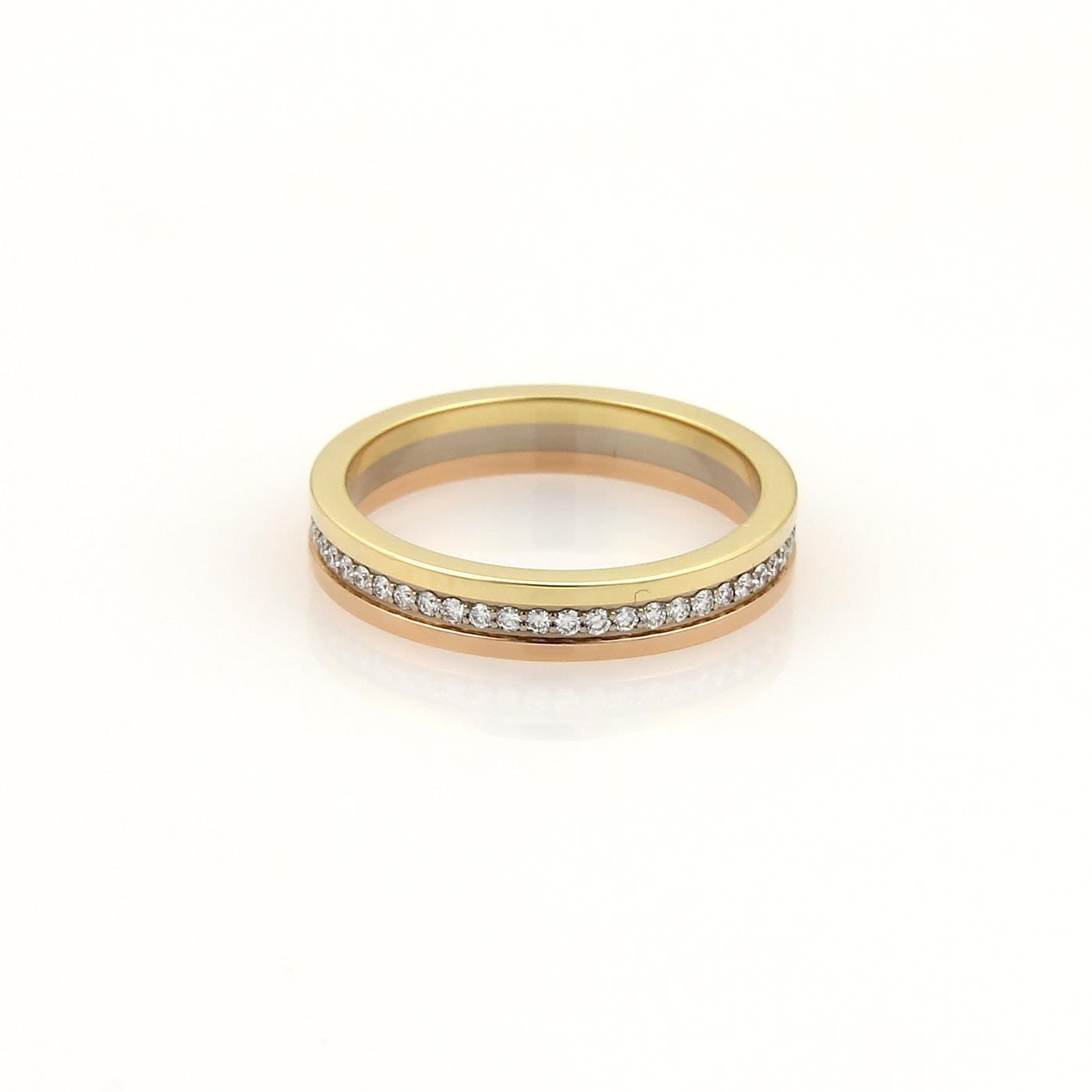 Cartier 18k Tricolor Gold Diamond 3.5mm Stack Band Ring Size 46 US 3.75 Certified-image