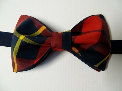 Custom Mens Plaid Bow Tie Butterfly Style Red/Navy Pre-tied Gift 4 Him Handmade