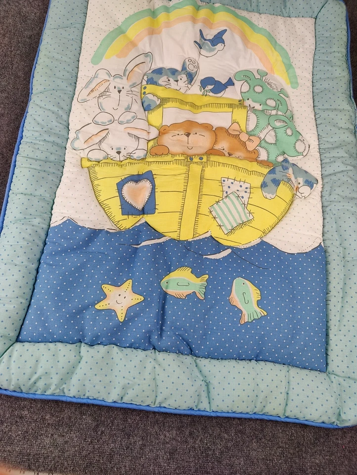 Gerber Noahs Ark Animal Comforter Blanket Reversible Religious Blue Quilt New - Image 2 of 4
