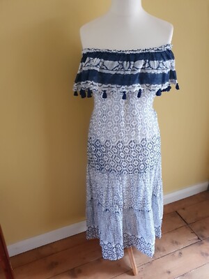Lula Soul Blue/White Mix Boho Gypsy Embroidered Tasselled Peasant Dress M  BNWOT | eBay UK