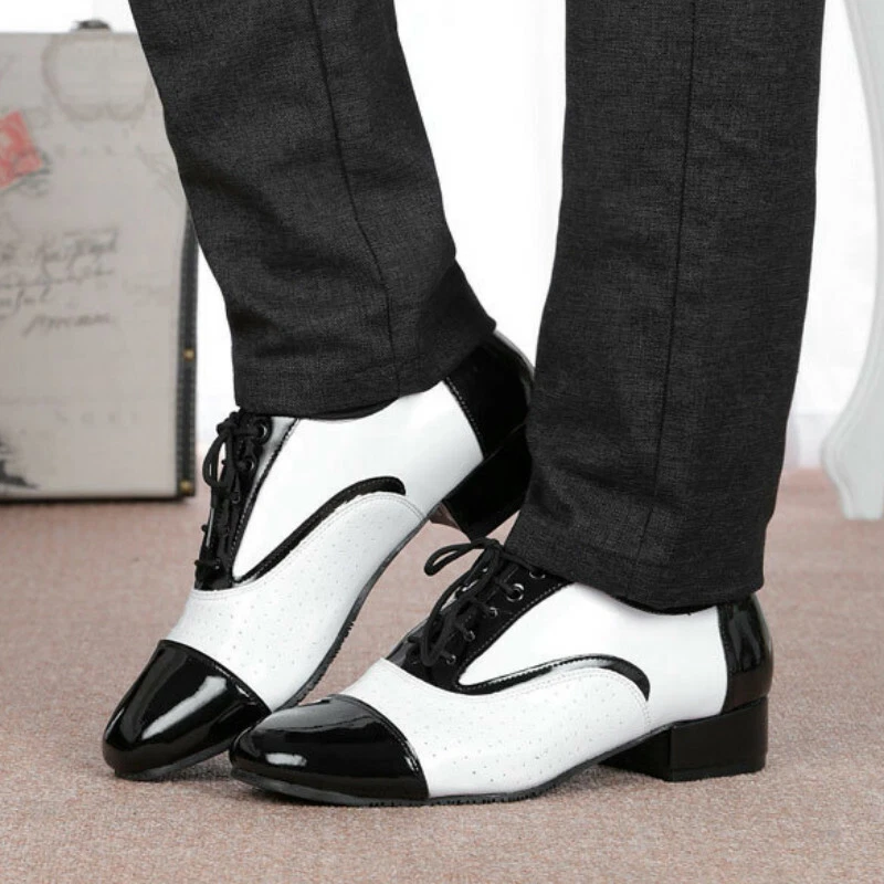 Hommes Bal Danse Chaussures Cuir Latin Valse Tango Talon Bas Respirant Doux Neuf - Photo 3/4