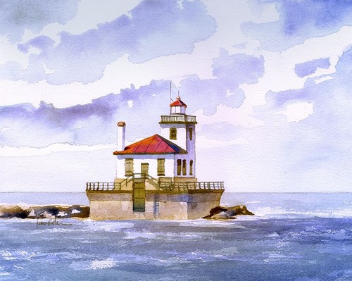 Oswego Harbor West Pierhead Lighthouse, Lake Ontario, NY. James Mann Art Prints - Picture 2 of 2