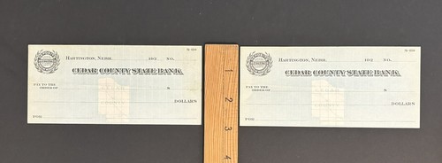 Set of 2 Blank Checks 1920s Hartington Nebraska Cedar County State Bank - Picture 4 of 4