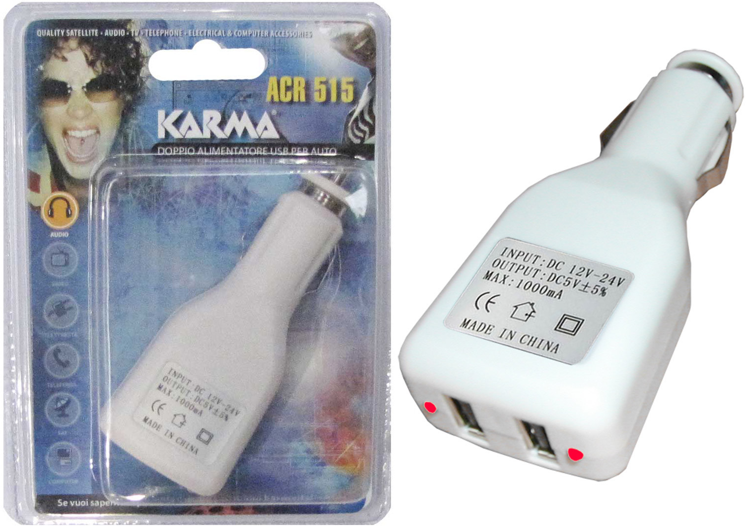 KARMA ACR 515 Alimentatore da auto accendisigari con doppia presa USB