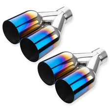 Pair Welded Exhaust Tip Y-Pipe 2.5" Inlet / 3.5" Dual Outlet Stainless Steel