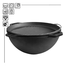 15 L Cast Iron Cauldron Camping Kazan with Lid Grill Frying Pan for Campfire