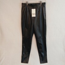 ZARA Women High Waisted Faux Leather Leggings Side Zip Size M Black NWT