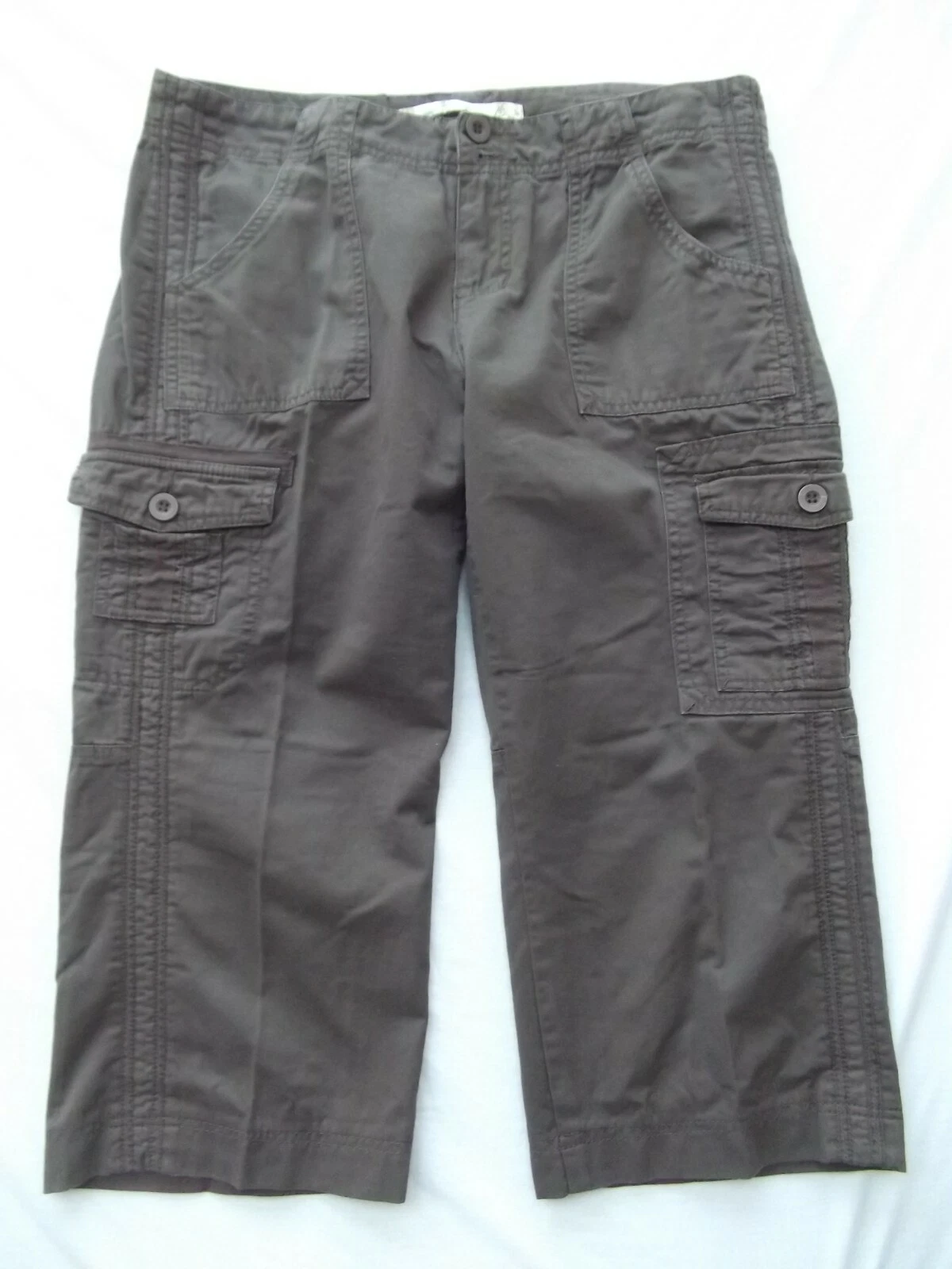 Vtg Tyte capri cargo pants sz 9 brn lightweight cotton flap button pockets MINT