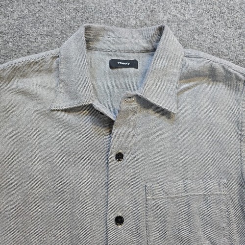 Theory Shirt Men Size Small Gray Wyoming Button Long Sleeve Twill Flannel Casual - Picture 2 of 9